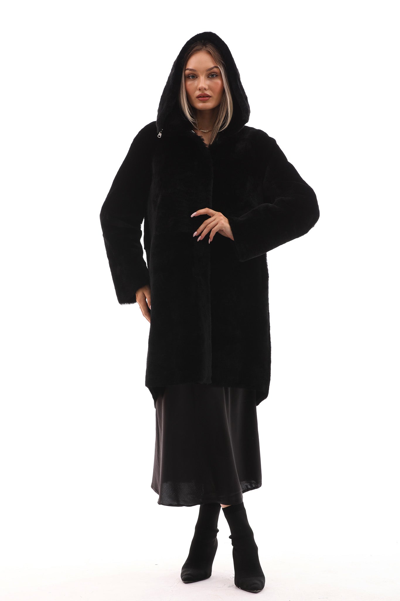 The Noctura Reversible Hooded Shearling Leather Coat