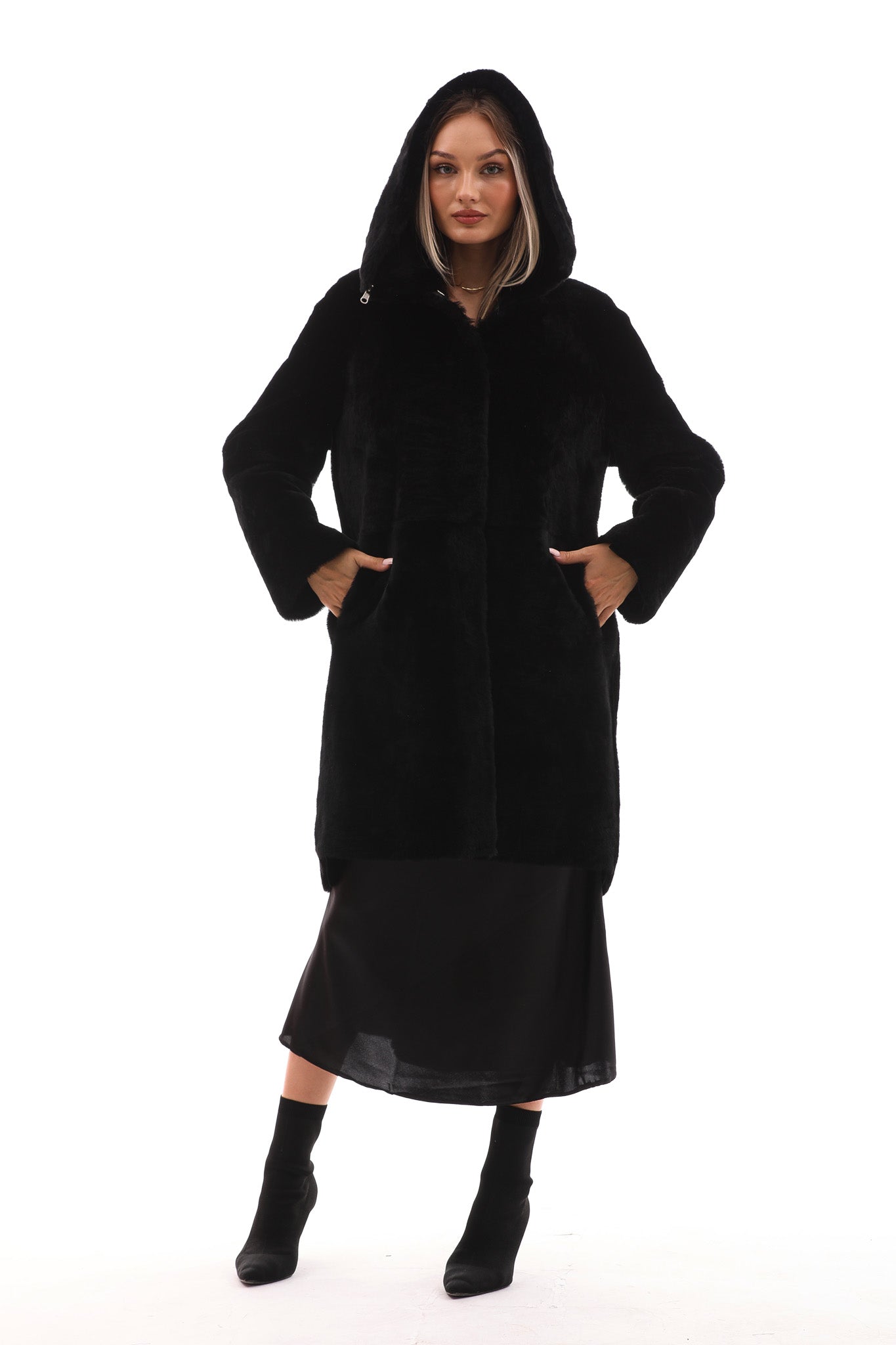 The Noctura Reversible Hooded Shearling Leather Coat