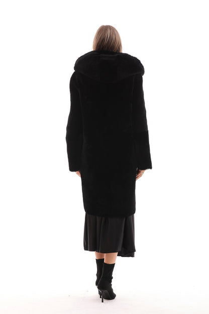 The Noctura Reversible Hooded Shearling Leather Coat