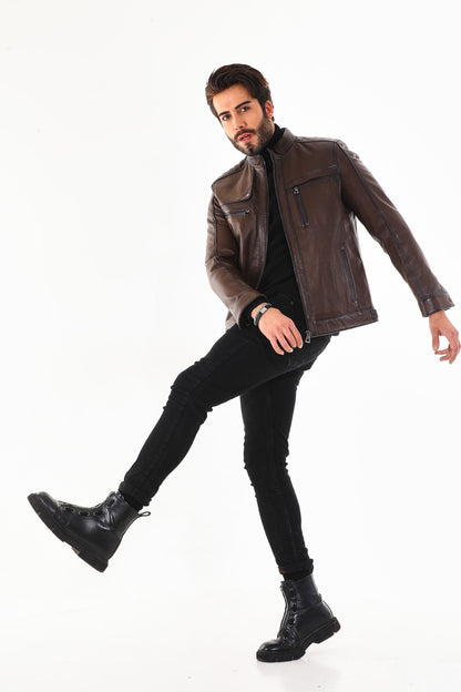 The Rossi Dark Brown Leather Men Jacket