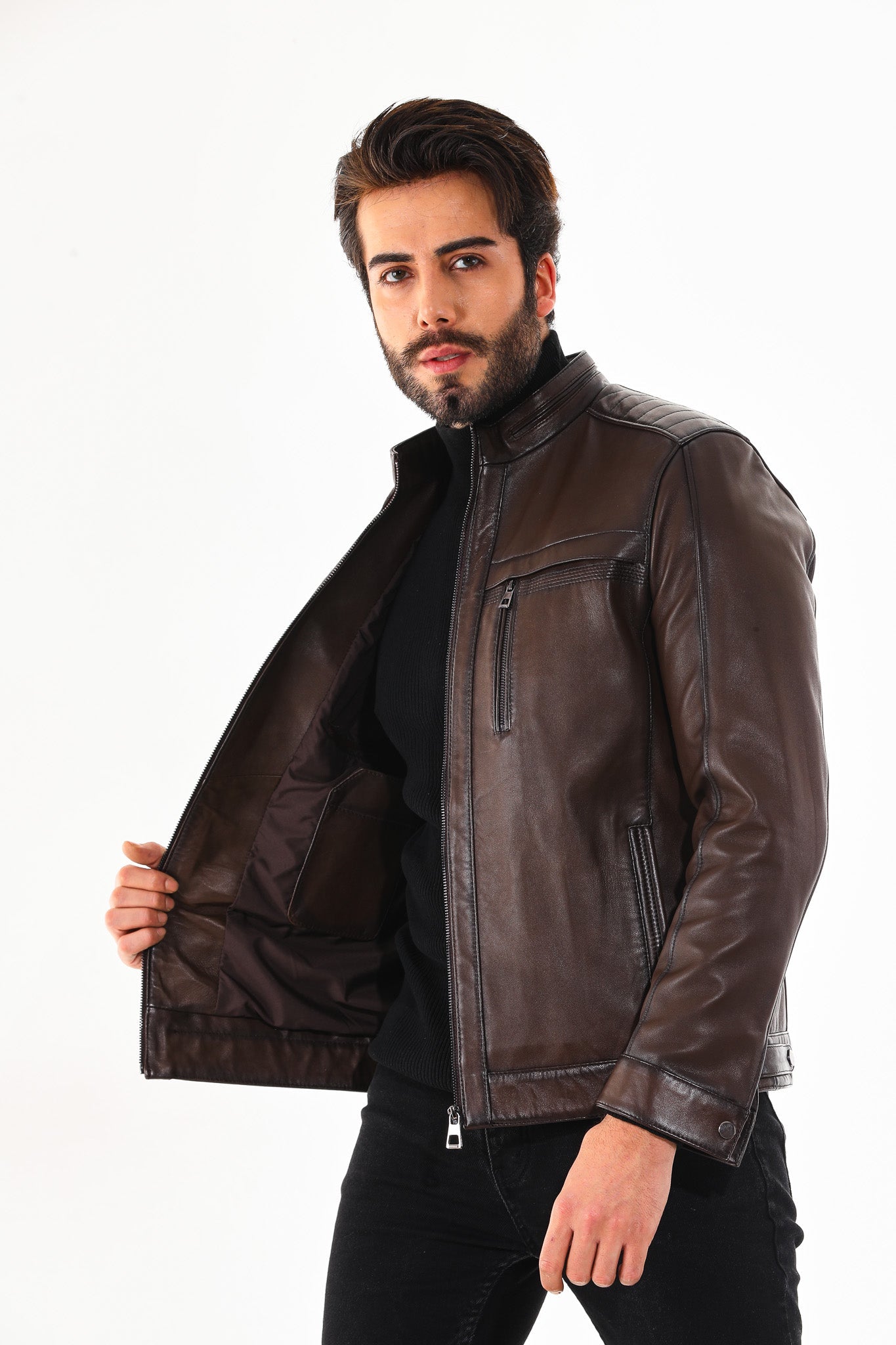 The Rossi Dark Brown Leather Men Jacket