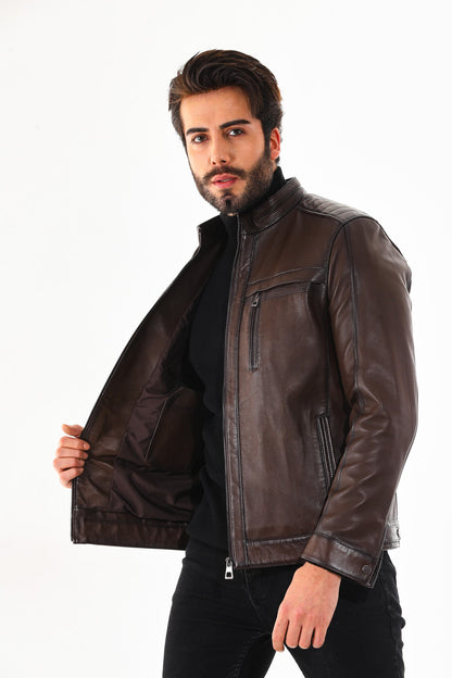 The Rossi Dark Brown Leather Men Jacket
