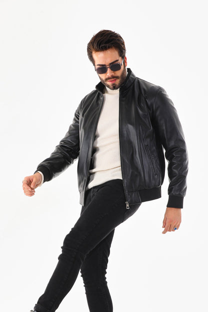 Vinci Leather Shoes Monza Vintage Black Lambskin Men Leather Jacket