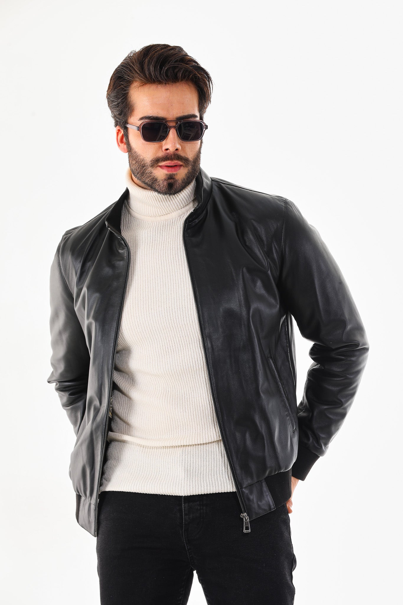 Vinci Leather Shoes Monza Vintage Black Lambskin Men Leather Jacket