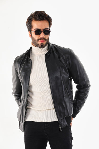 Vinci Leather Shoes Monza Vintage Black Lambskin Men Leather Jacket