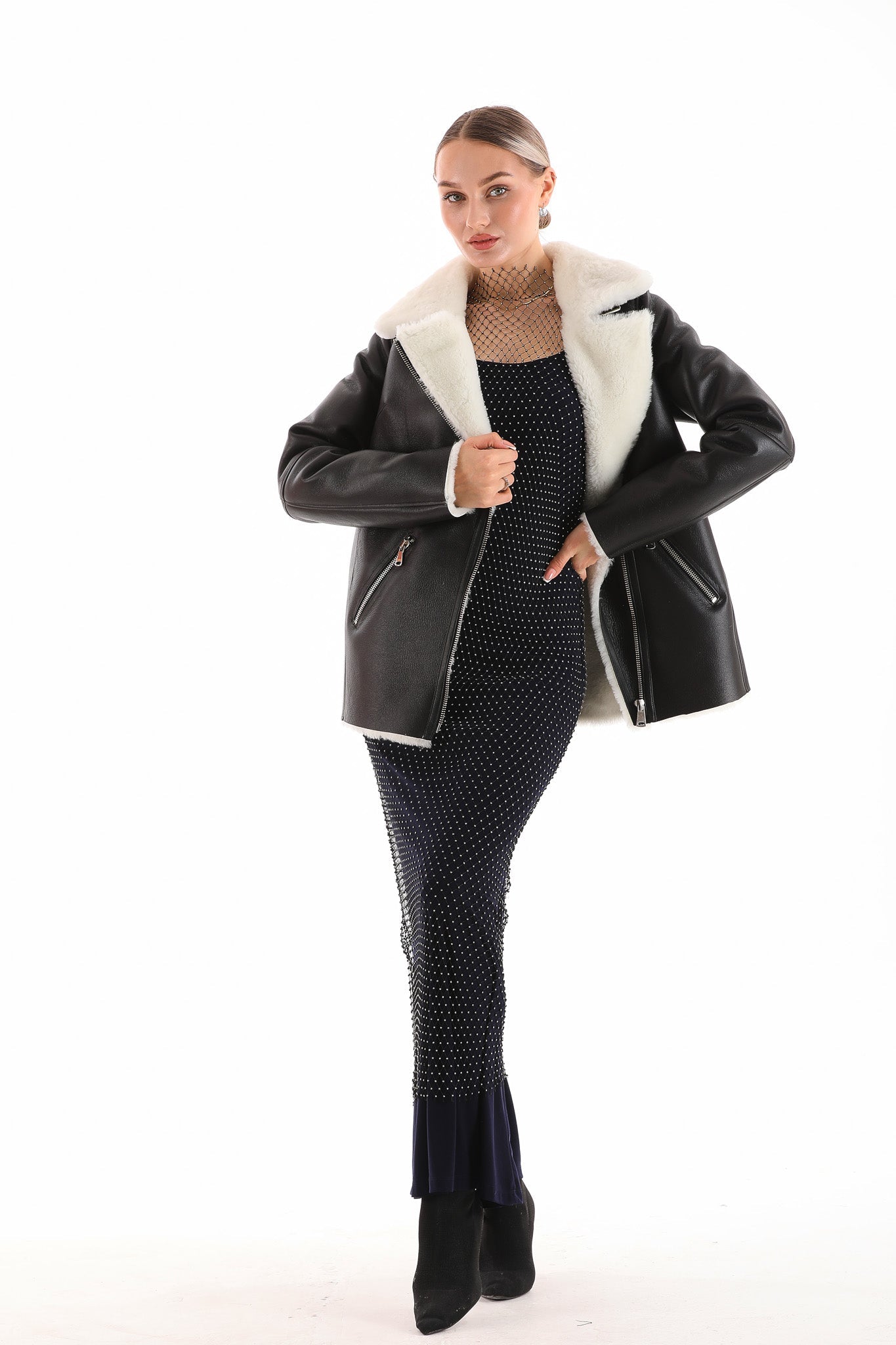 The Prague Black & White Leather Women Jacket