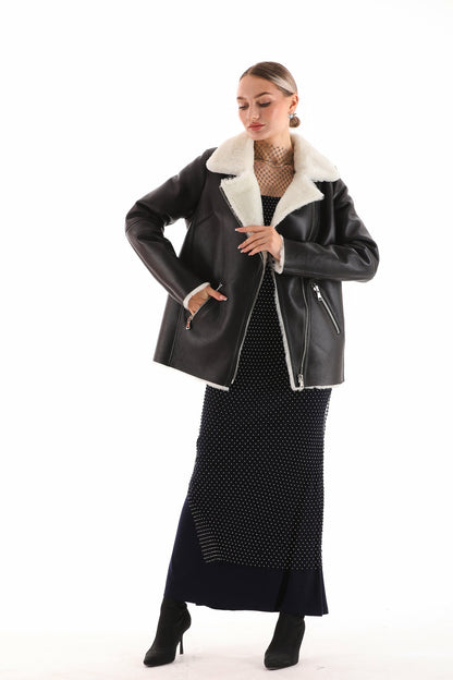 The Prague Black & White Leather Women Jacket