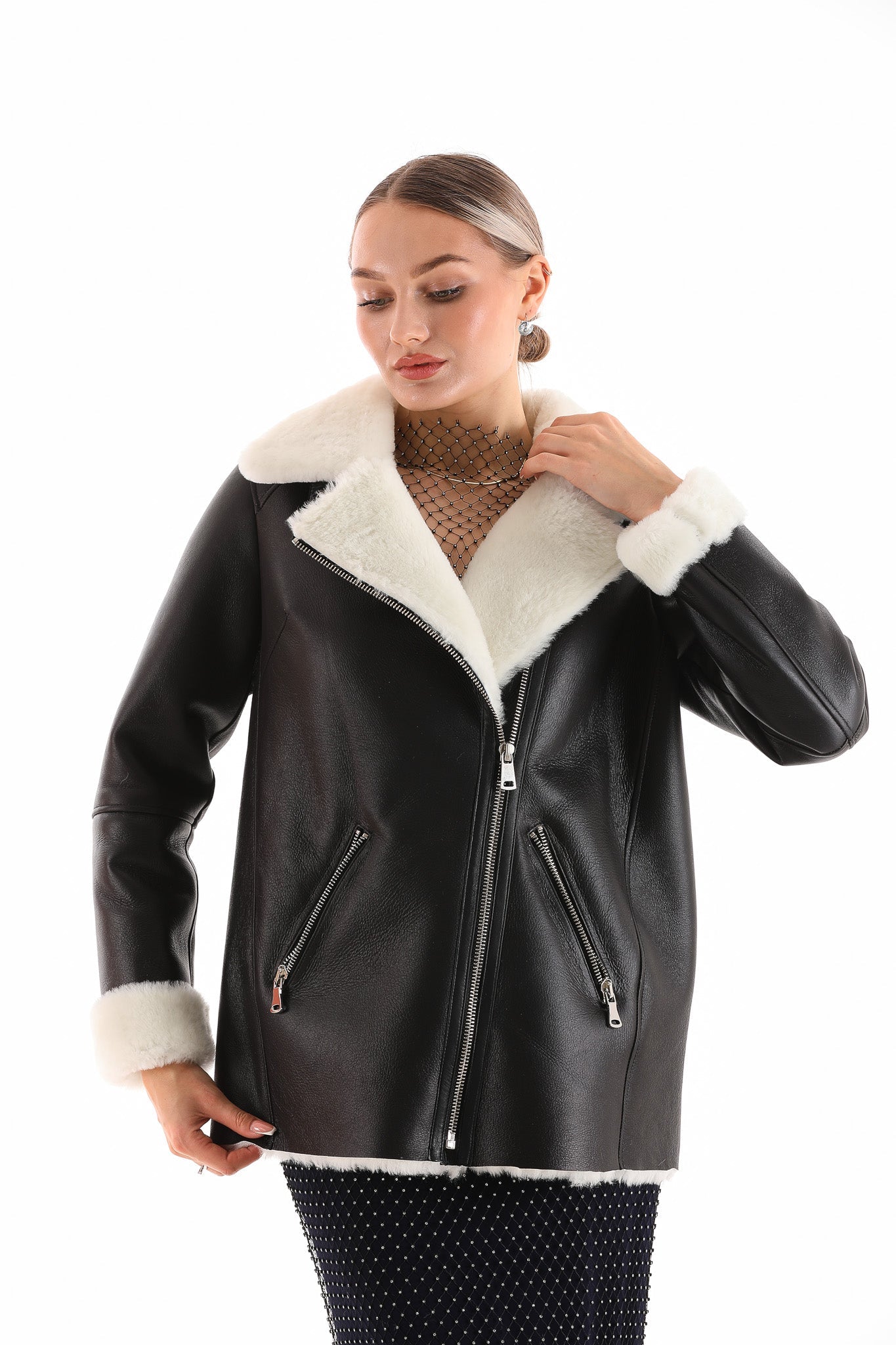 The Prague Black & White Leather Women Jacket