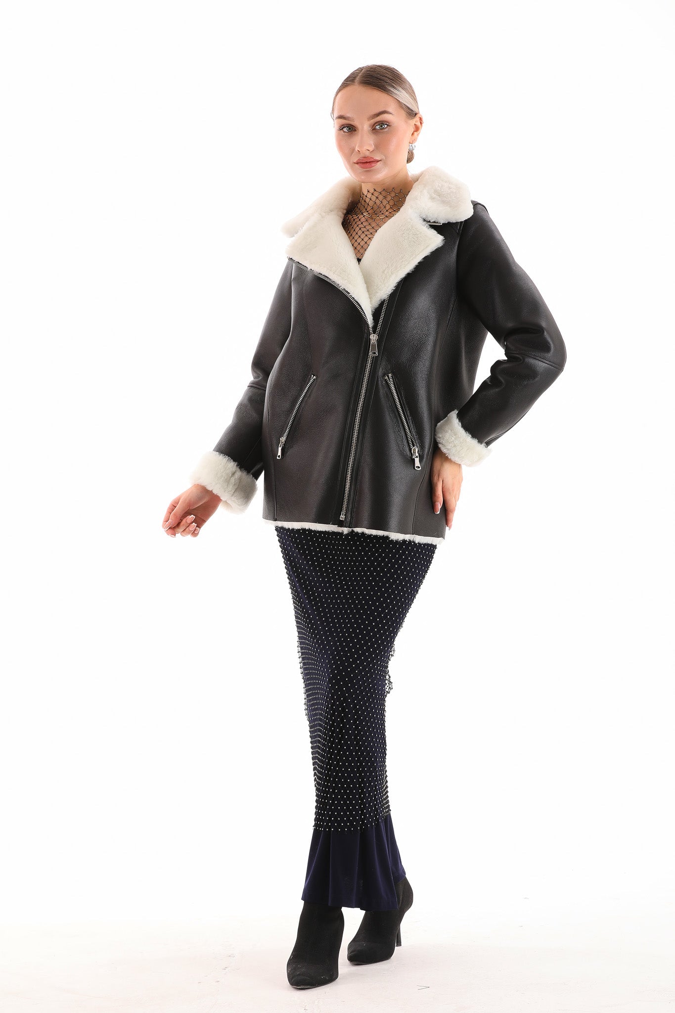 The Prague Black & White Leather Women Jacket