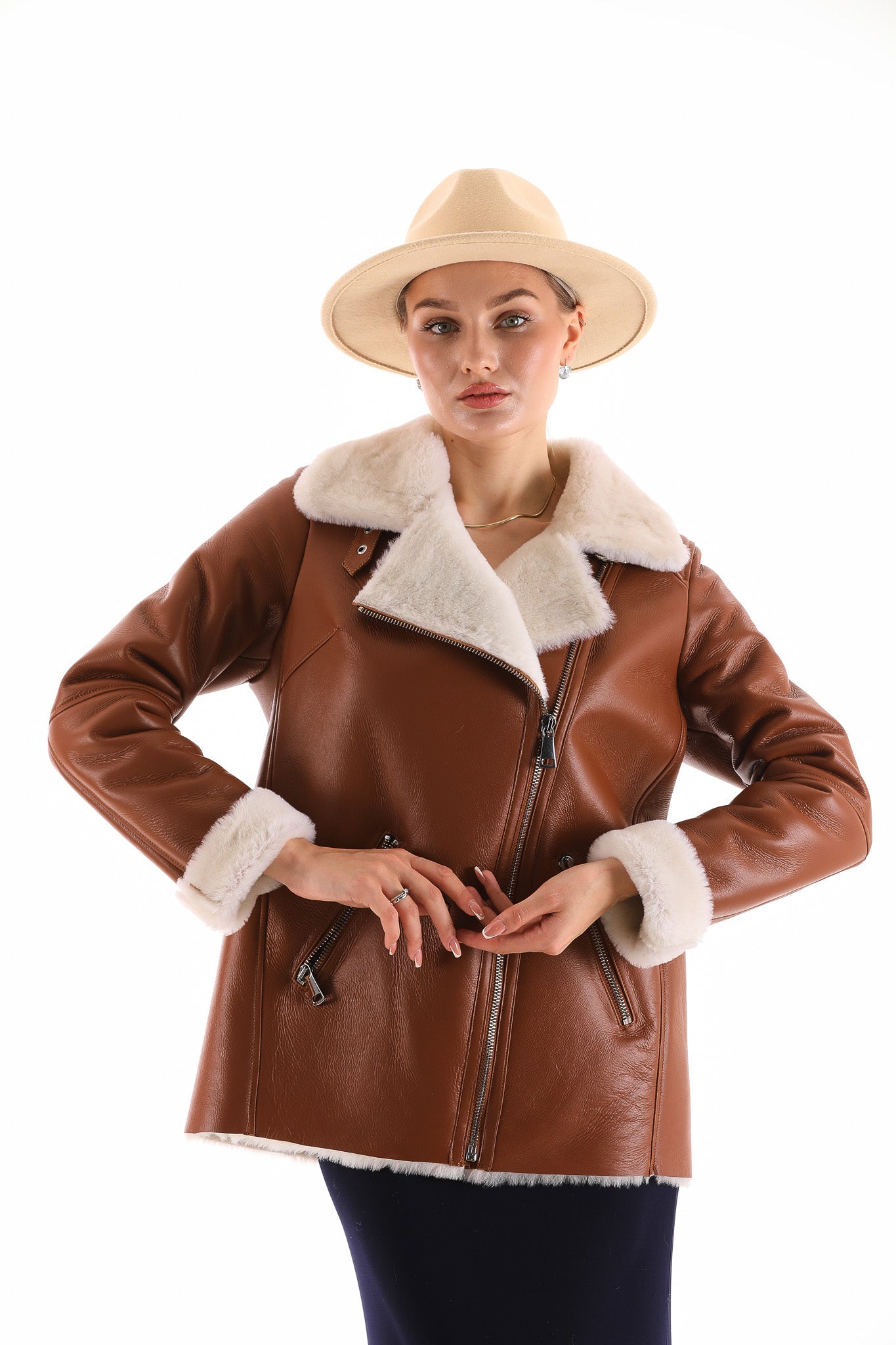 The Prague Tan Leather Women Jacket