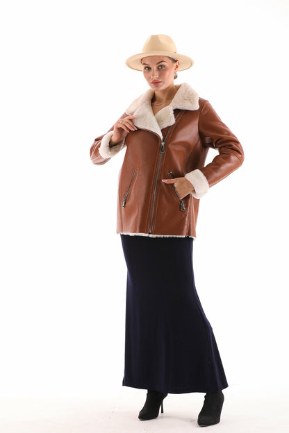 The Prague Tan Leather Women Jacket
