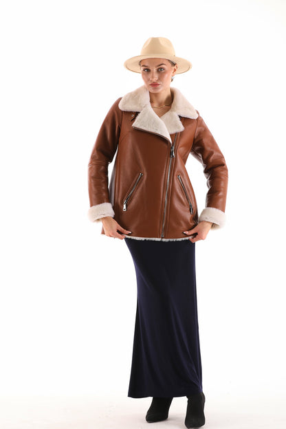 The Prague Tan Leather Women Jacket