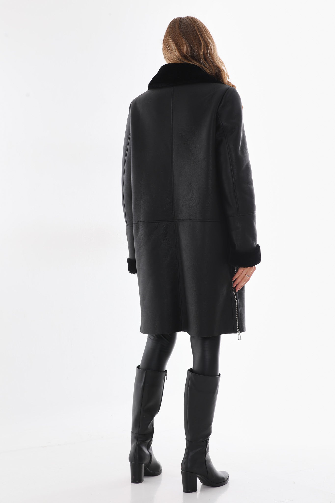 The Onyx Black Shearling & Fox Fur Leather Women Jacket