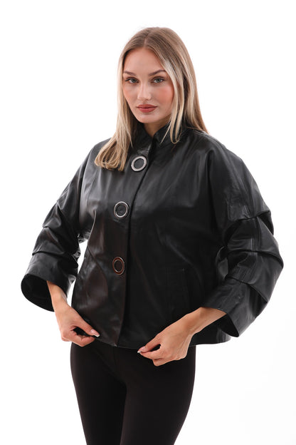 The Odessa Black Leather Women Jacket
