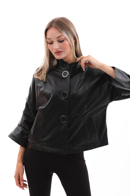 The Odessa Black Leather Women Jacket