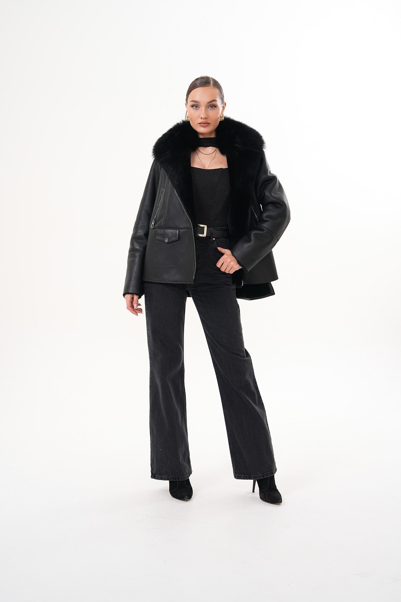 Vinci Leather Shoes The Duchess Shearling Black Leather Women Jacket