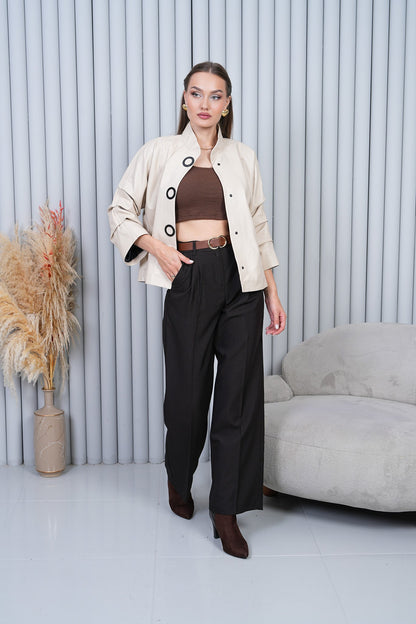 The Odessa Cream Leather Women Jacket