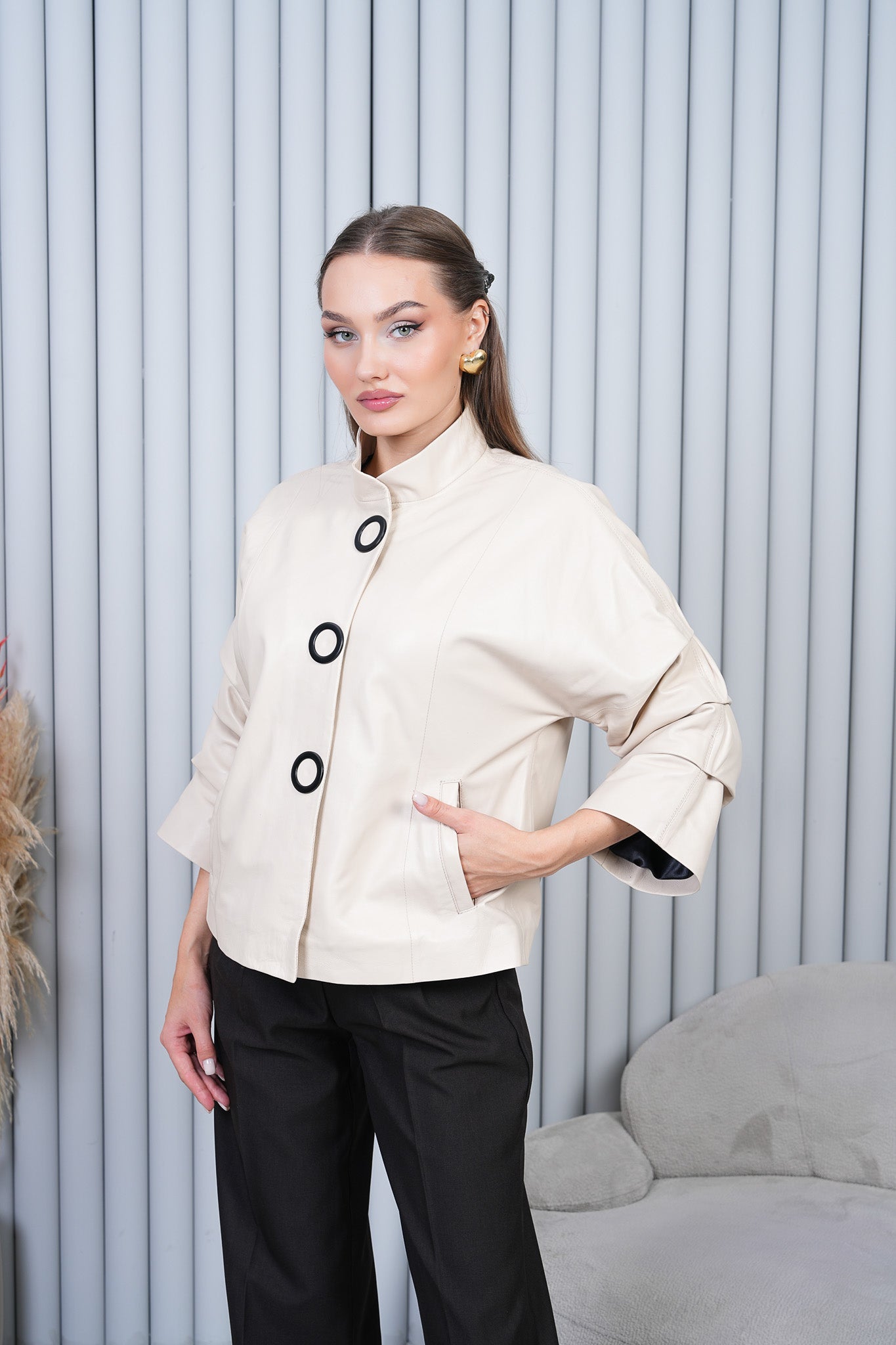 The Odessa Cream Leather Women Jacket