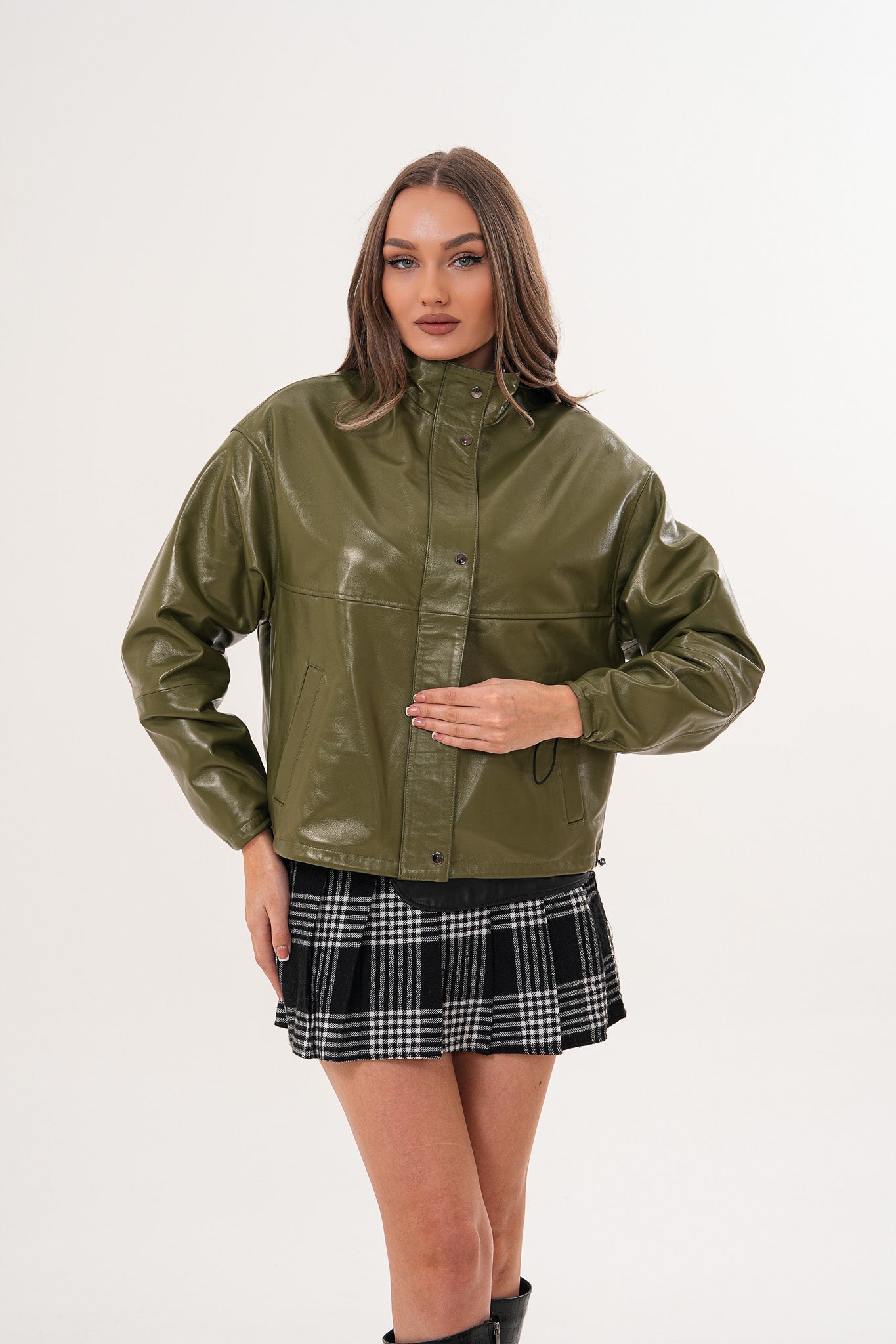 Vinci Leather Shoes The Kireya Olive Green Genuine Leather Women Jacket