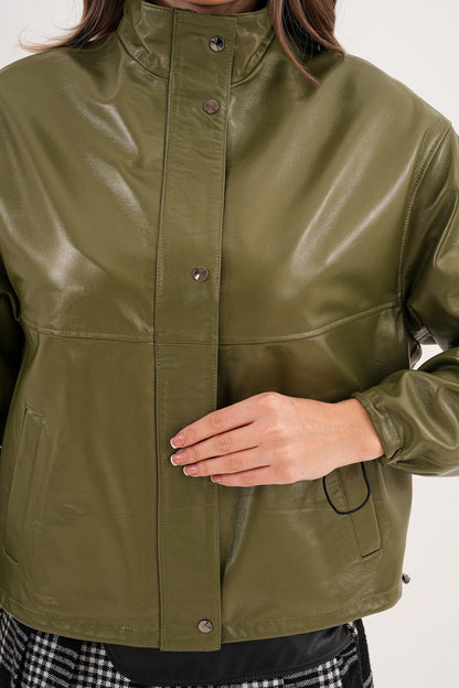Vinci Leather Shoes The Kireya Olive Green Genuine Leather Women Jacket