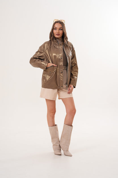 The Zayra Women Leather Jacket – Taupe Brown