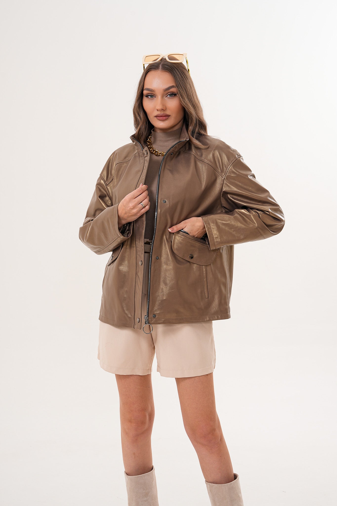 The Zayra Women Leather Jacket – Taupe Brown