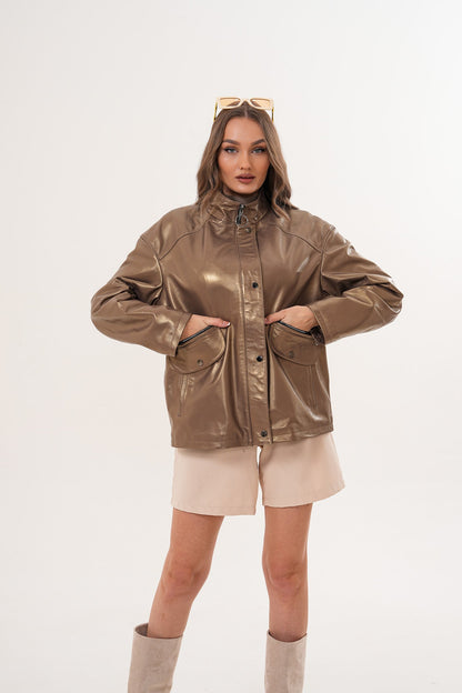 The Zayra Women Leather Jacket – Taupe Brown