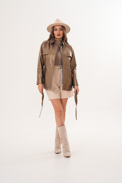 The Vesara Brown Genuine Leather Women Jacket