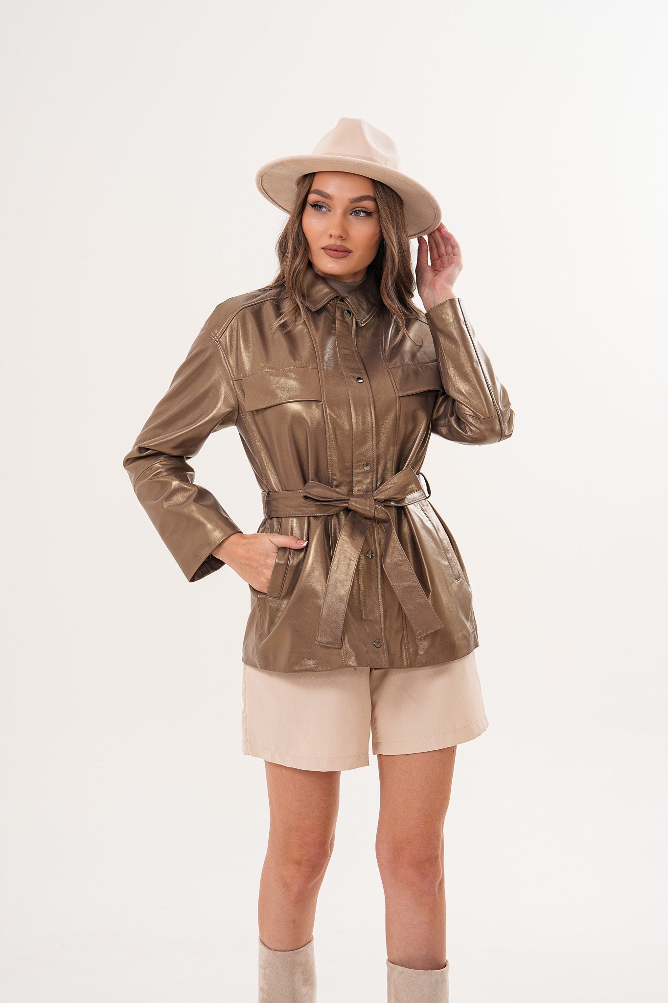 The Vesara Brown Genuine Leather Women Jacket