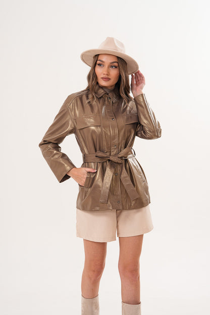 The Vesara Brown Genuine Leather Women Jacket