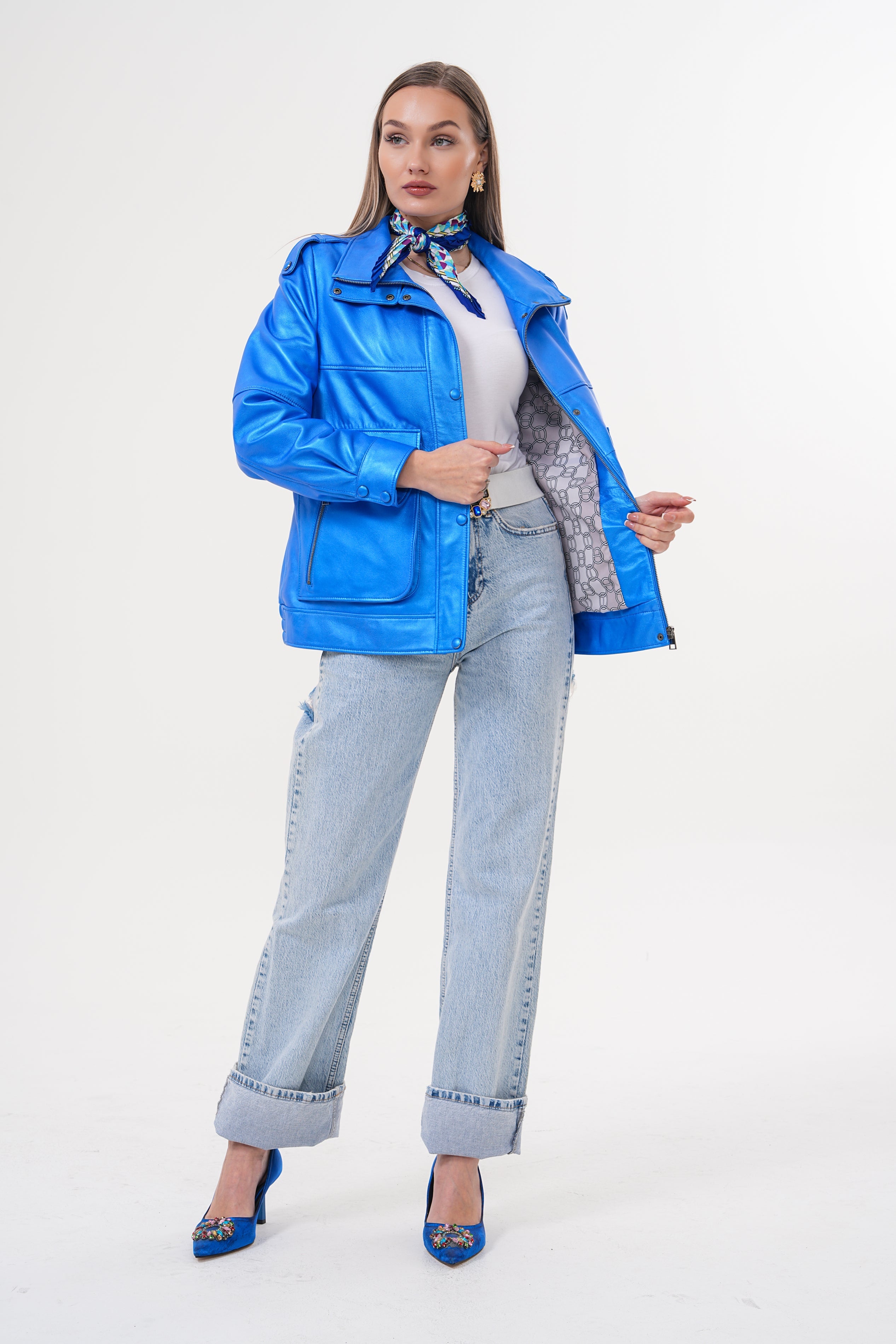 The Rivera Blue Leather Women Jacket