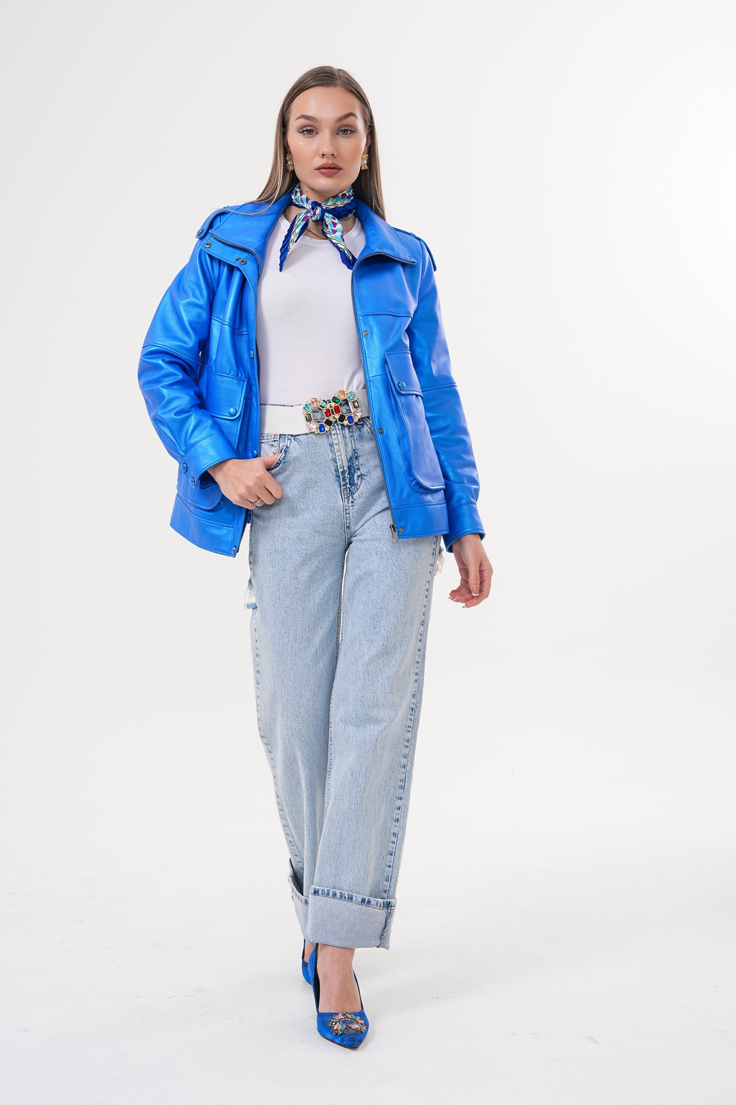 The Rivera Blue Leather Women Jacket