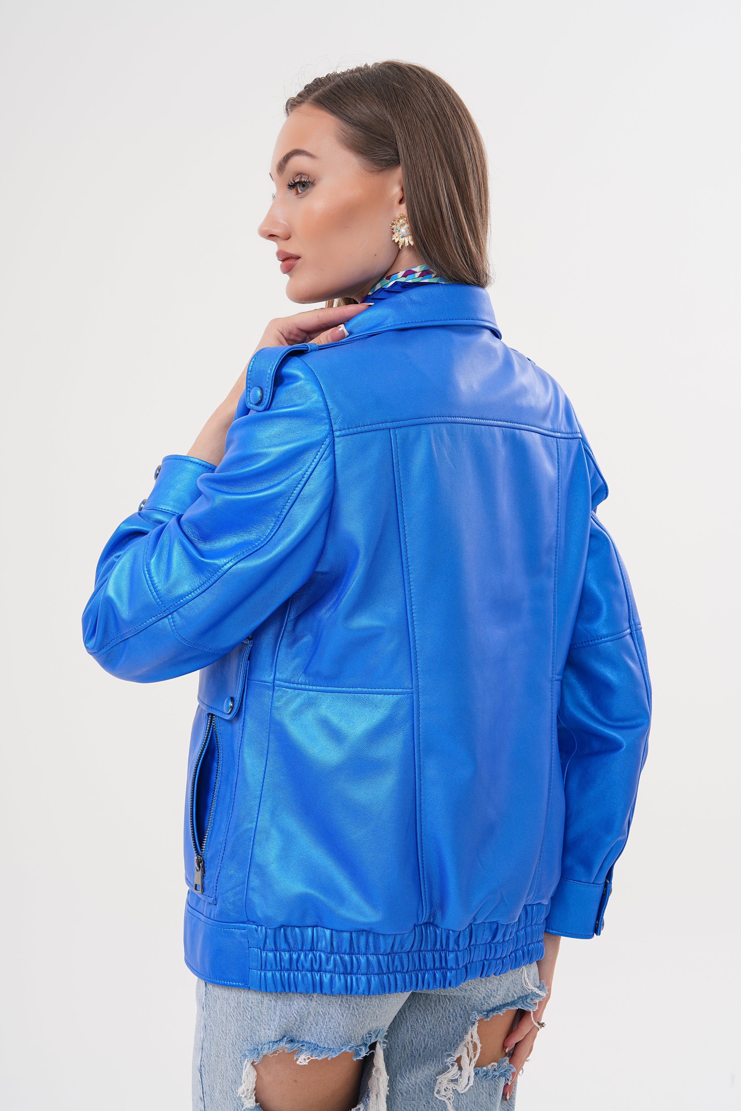The Rivera Blue Leather Women Jacket