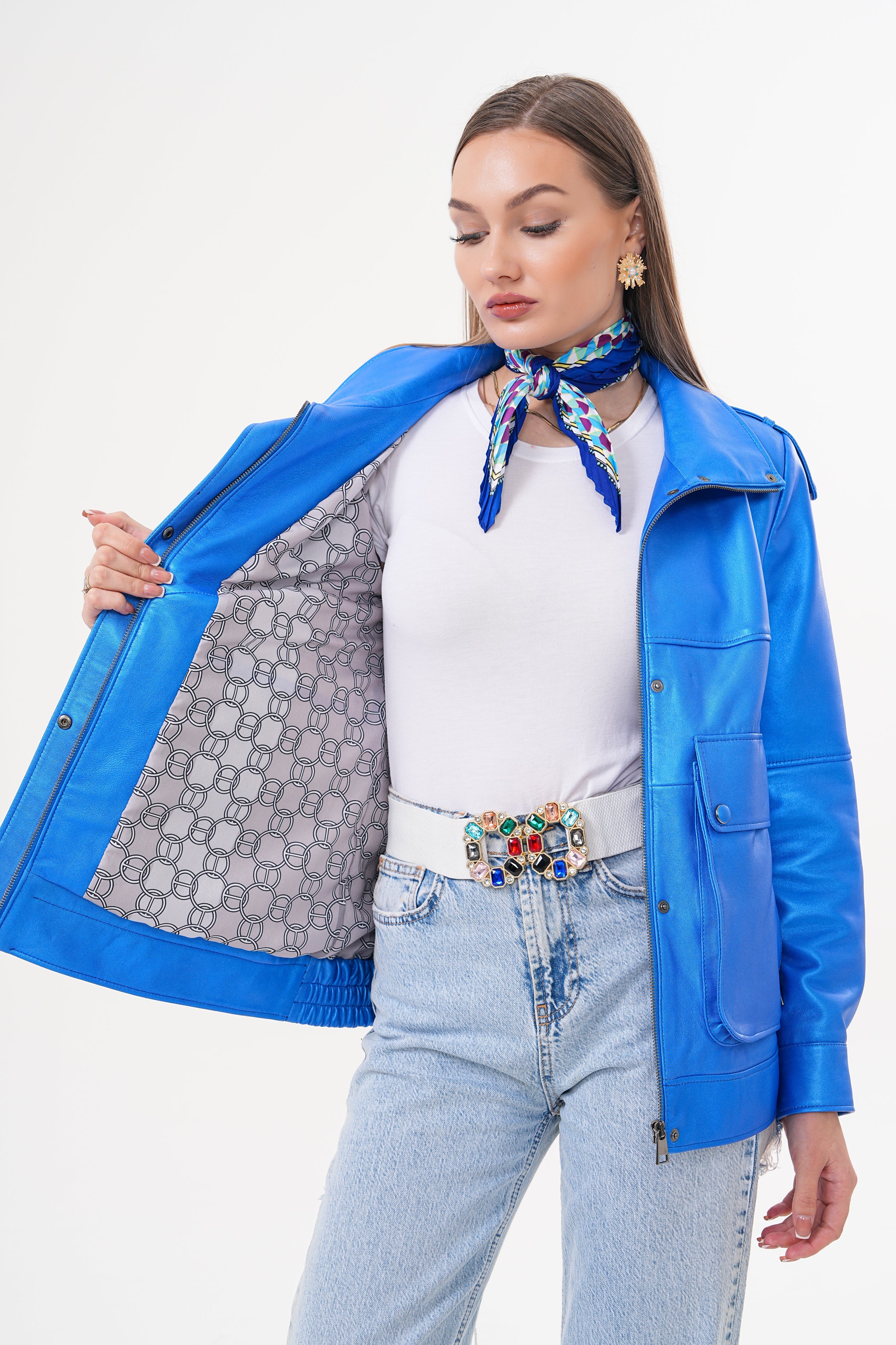 The Rivera Blue Leather Women Jacket
