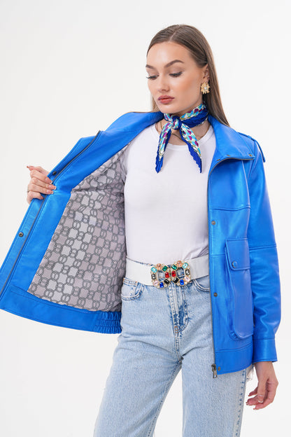 The Rivera Blue Leather Women Jacket