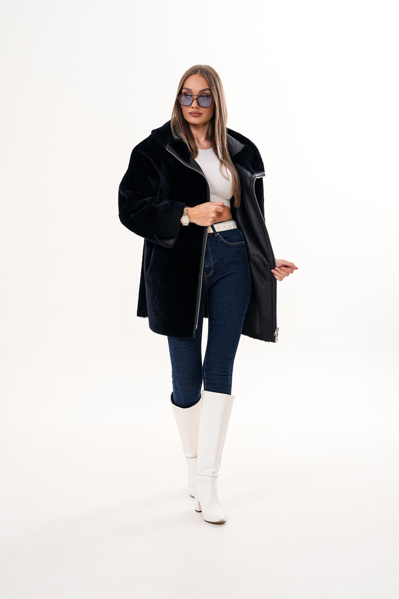 The Portofino Black Reversible Shearling Women Jacket