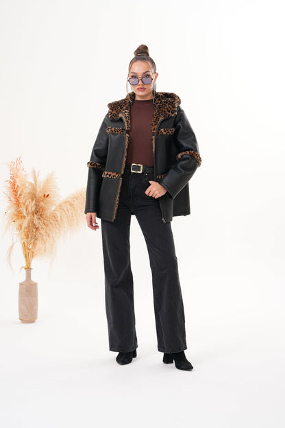 The Panthera Reversible Leopard Shearling Leather Women Jacket