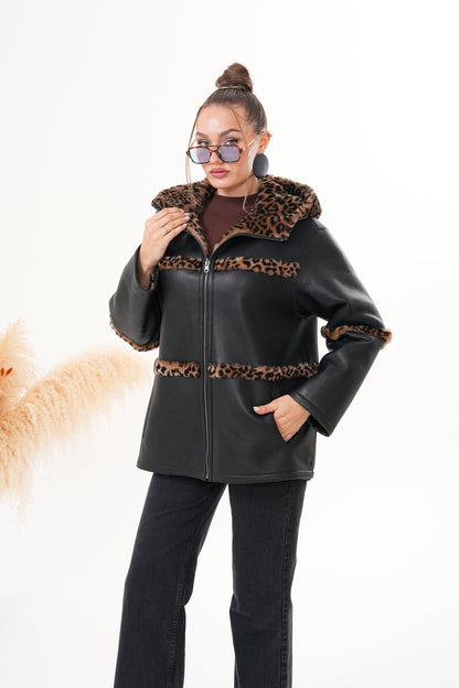 The Panthera Reversible Leopard Shearling Leather Women Jacket
