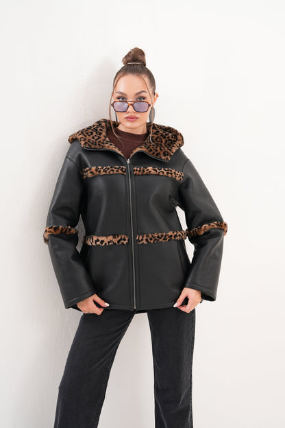 The Panthera Reversible Leopard Shearling Leather Women Jacket