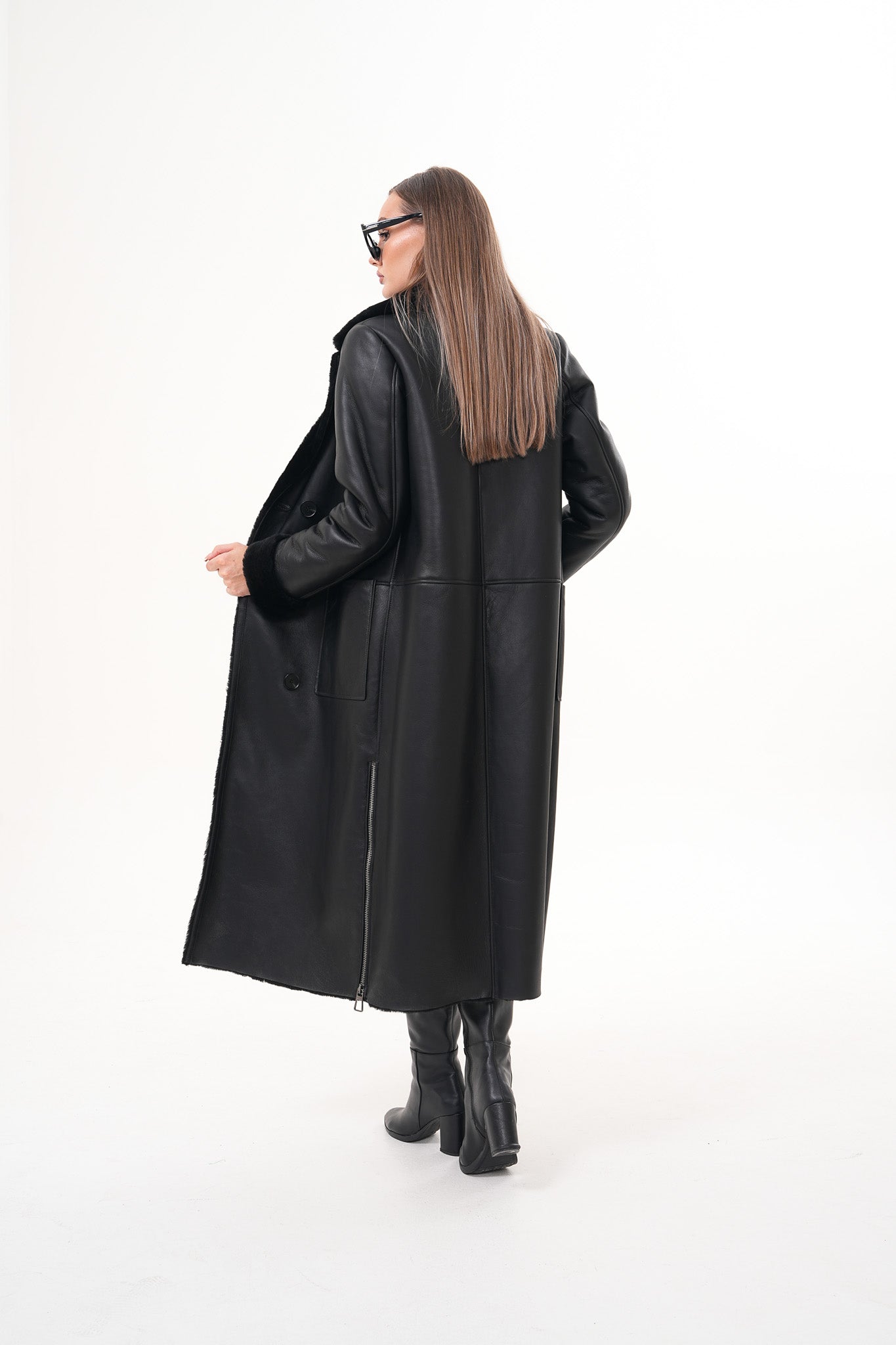 The Raven Long Shearling Black Leather Women Leather Jacket