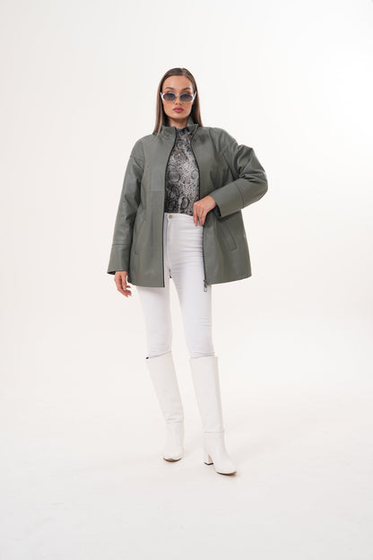 The Sierra Olive Green Leather Women Jacket