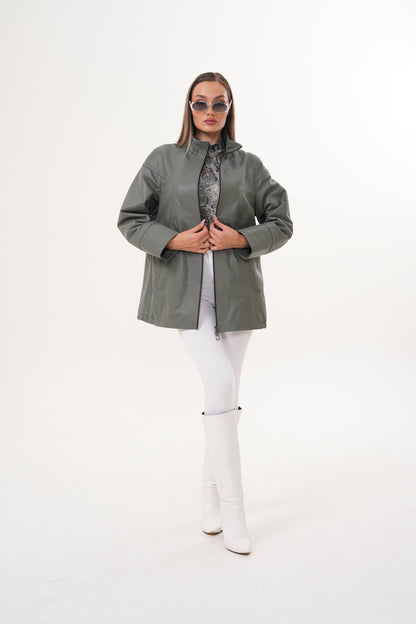 The Sierra Olive Green Leather Women Jacket