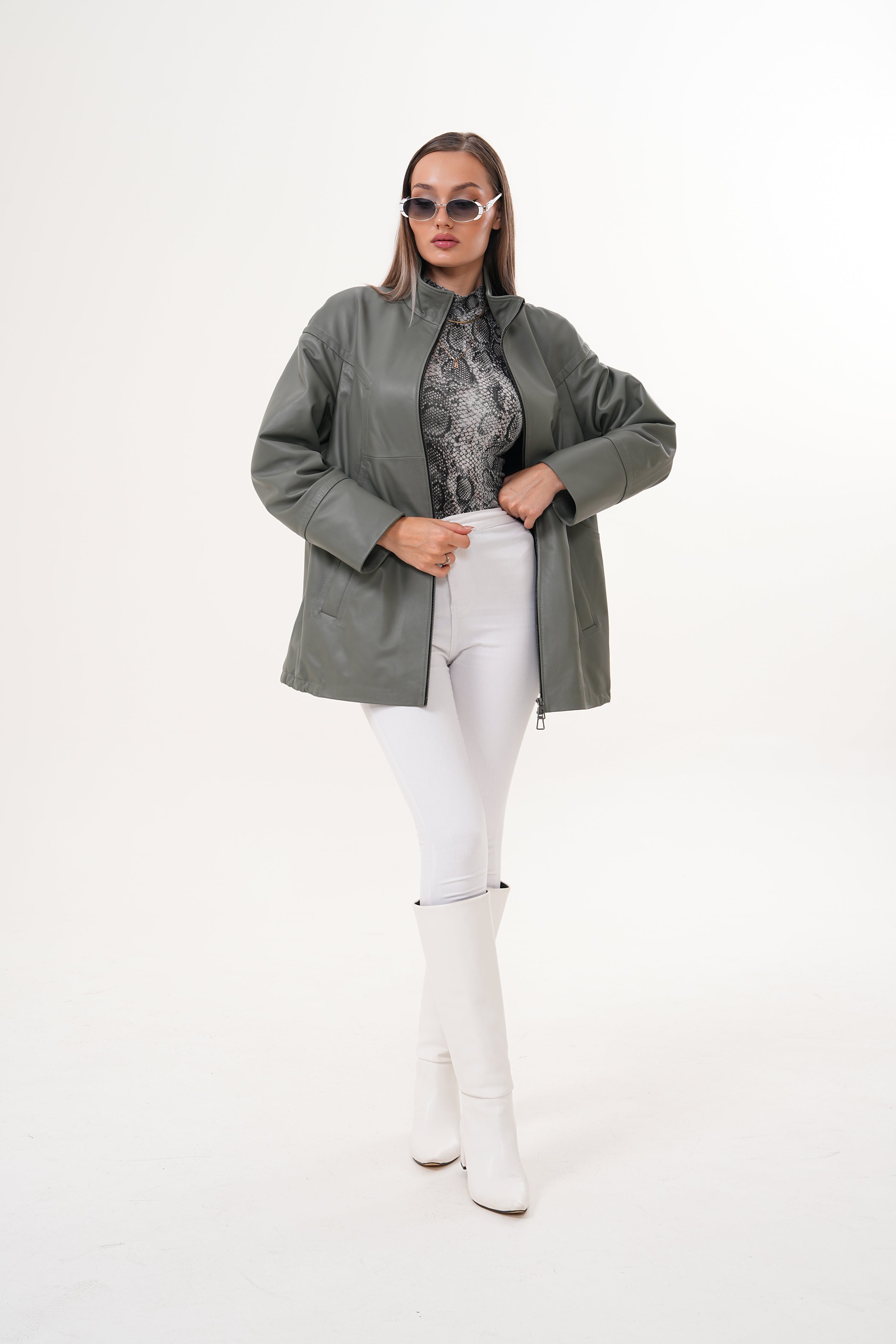 The Sierra Olive Green Leather Women Jacket