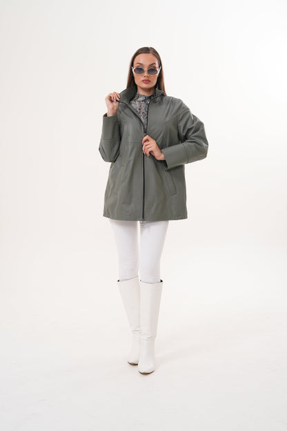 The Sierra Olive Green Leather Women Jacket