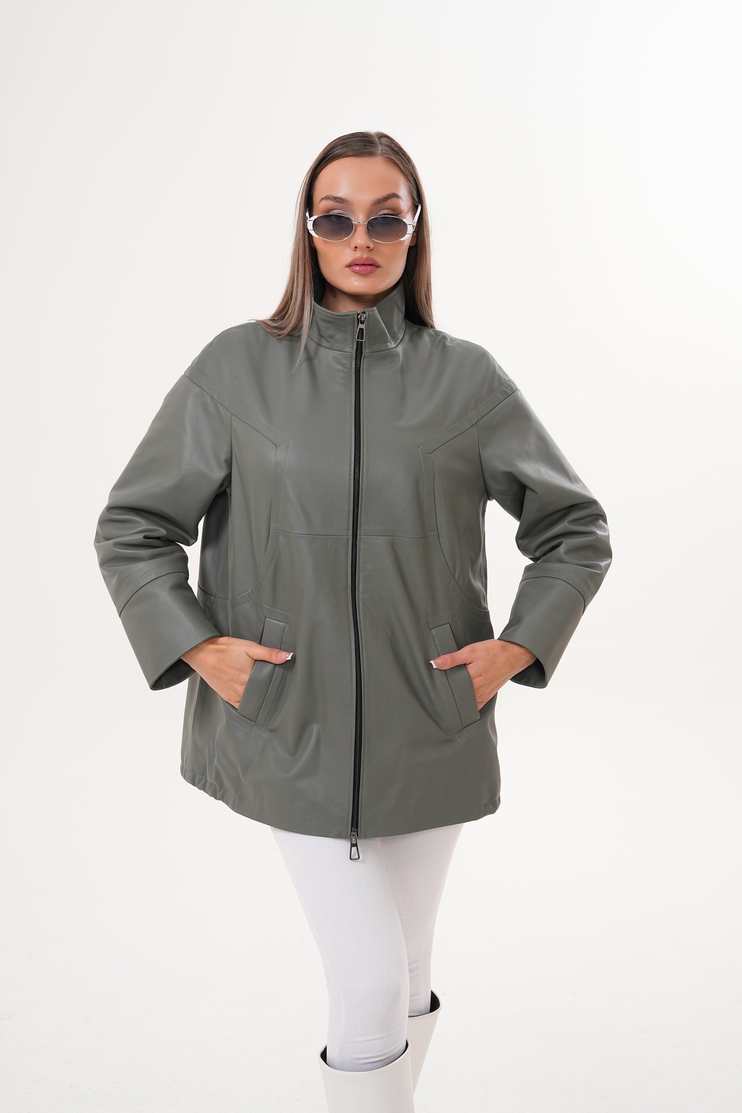 The Sierra Olive Green Leather Women Jacket