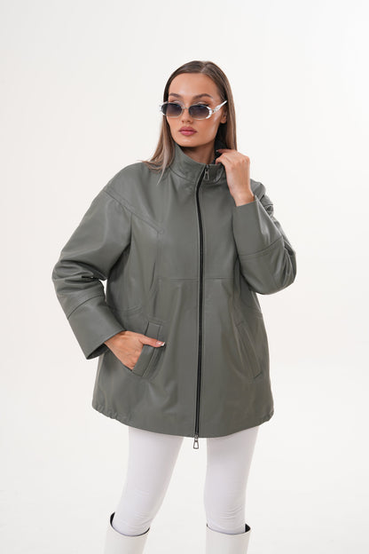 The Sierra Olive Green Leather Women Jacket