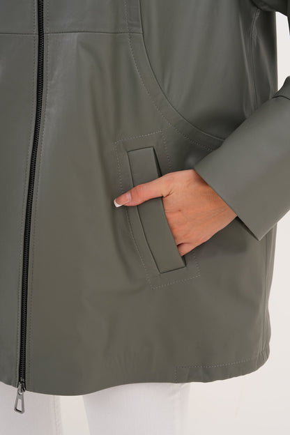 The Sierra Olive Green Leather Women Jacket