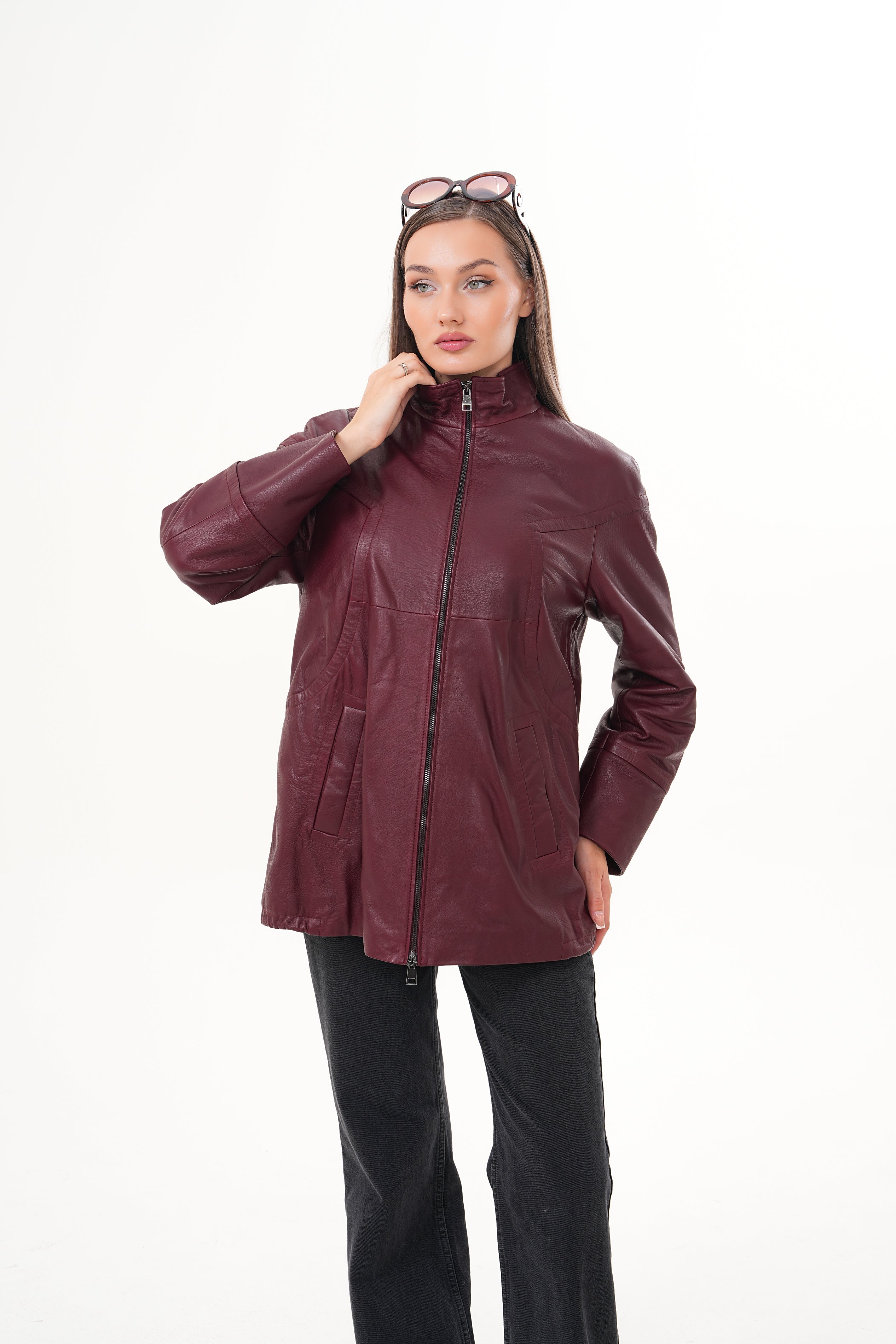 The Sierra Burgundy Leather Women Jacket