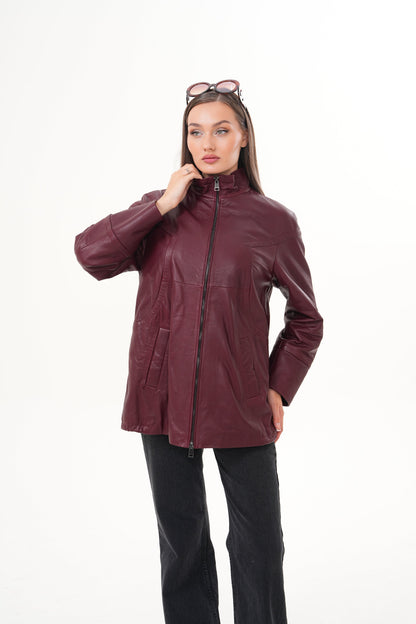 The Sierra Burgundy Leather Women Jacket
