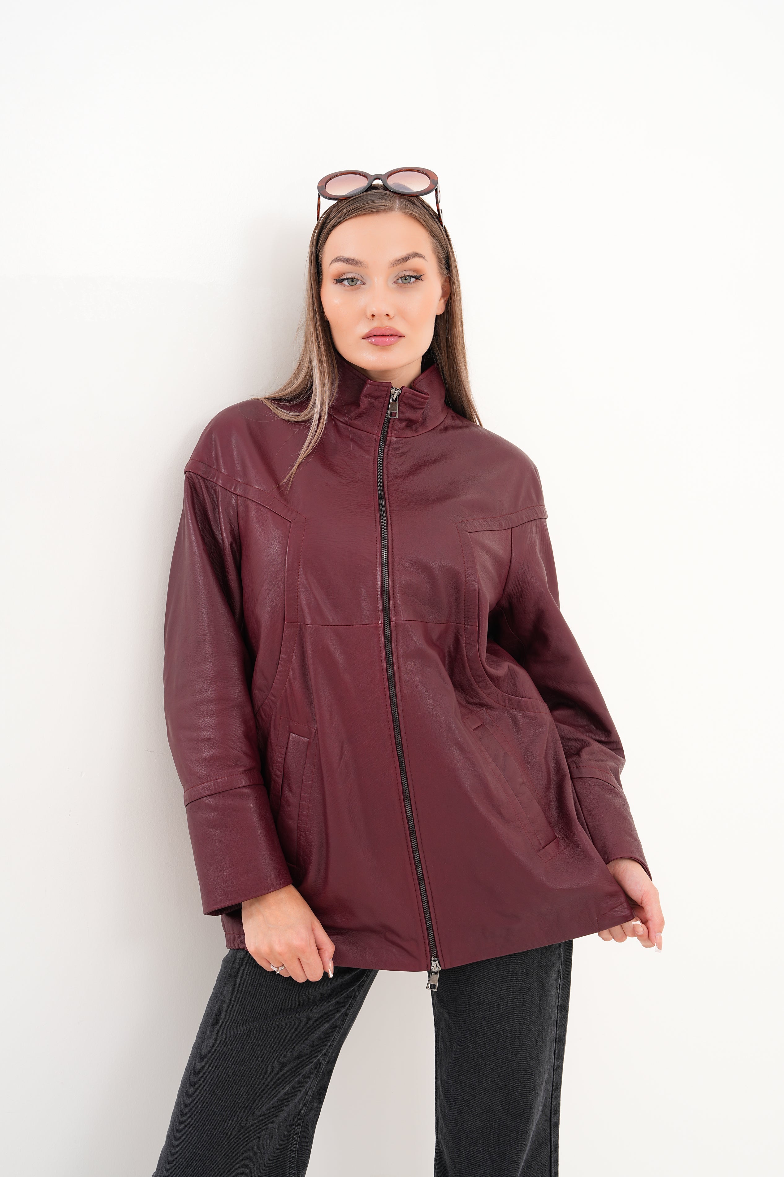 The Sierra Burgundy Leather Women Jacket